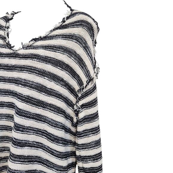 Free People Spells Trouble Stripe Pullover Sweater 3/4 Sleeve Ivory Black Small - Picture 5 of 11